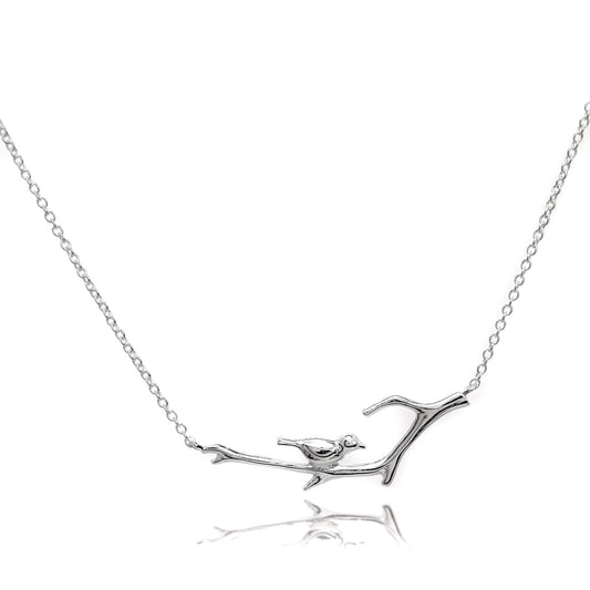 Collier oiseau sur branche en argent sterling de 40 cm
