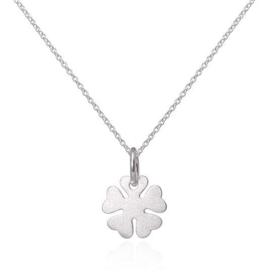 Collier pendentif trèfle à 4 feuilles porte-bonheur en argent sterling brossé, 40 à 55 cm