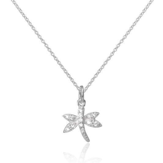 Collier pendentif libellule en argent sterling incrusté de cristaux CZ, 40 à 55 cm