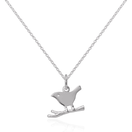 Collier pendentif simple oiseau sur une branche en argent sterling de 40 à 55 cm