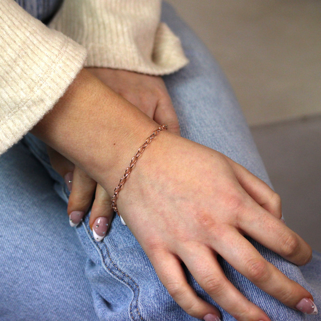 Bracelet chaîne Belcher en argent sterling plaqué or rose de 17,8 cm