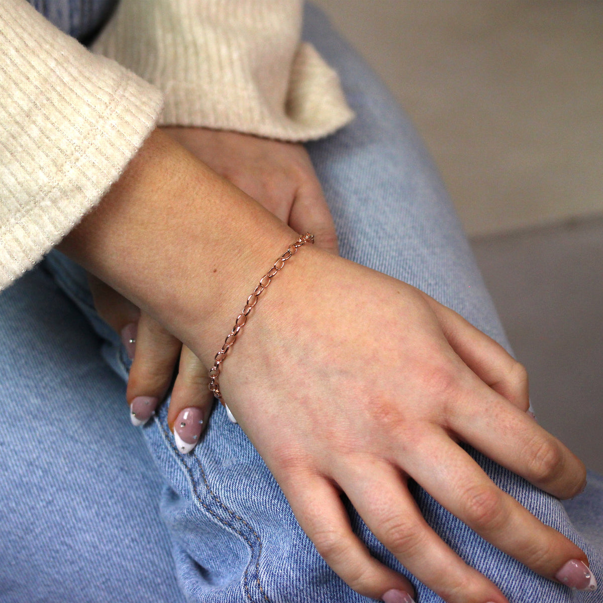 Bracelet chaîne Belcher en argent sterling plaqué or rose de 17,8 cm
