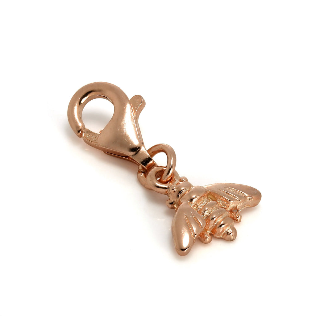 Breloque à clip en argent sterling plaqué or rose en forme d'abeille