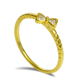 Bague empilable en argent sterling plaqué or avec nœud en cristal CZ