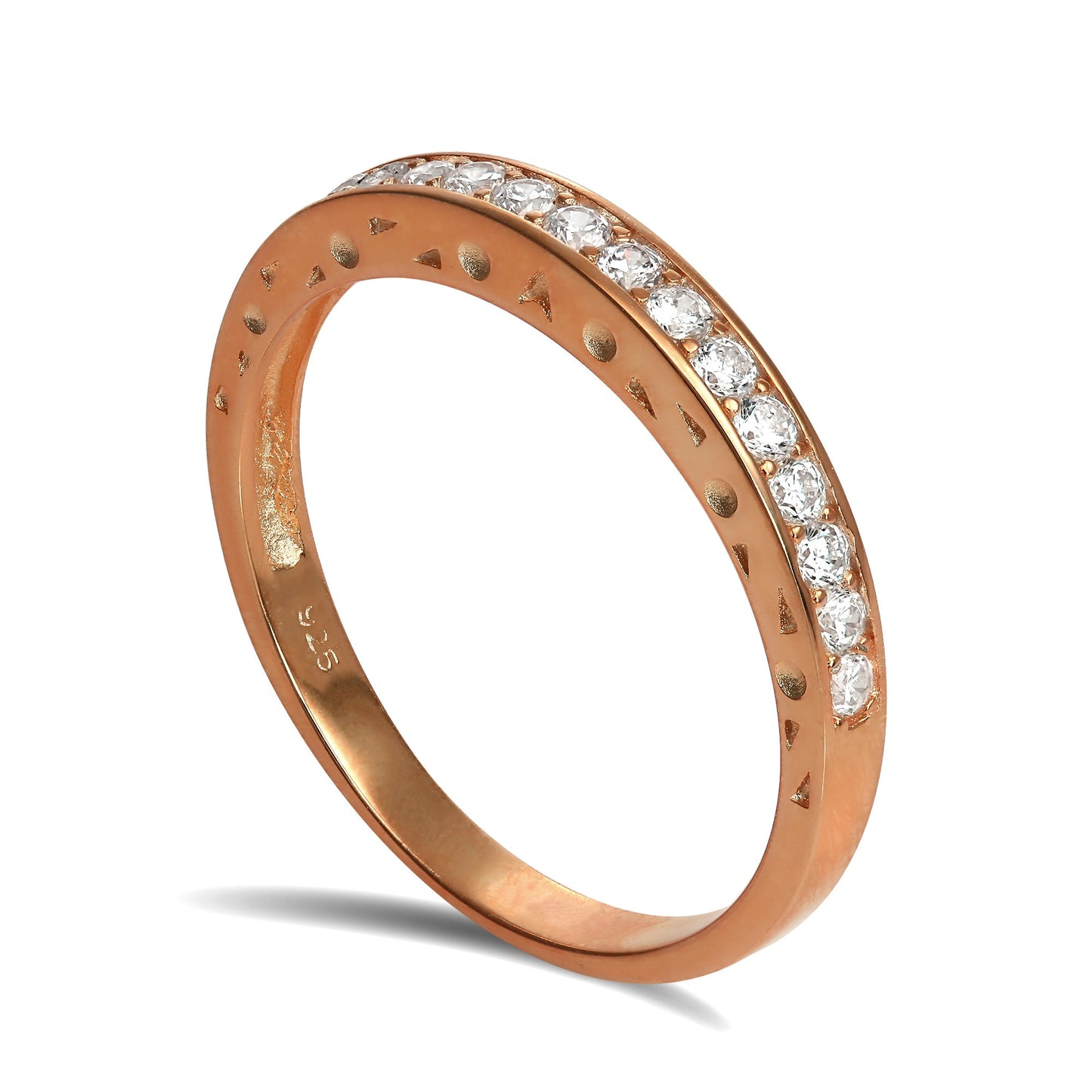 Bague demi-éternité en argent sterling plaqué or rose et cristal CZ, tailles I à U
