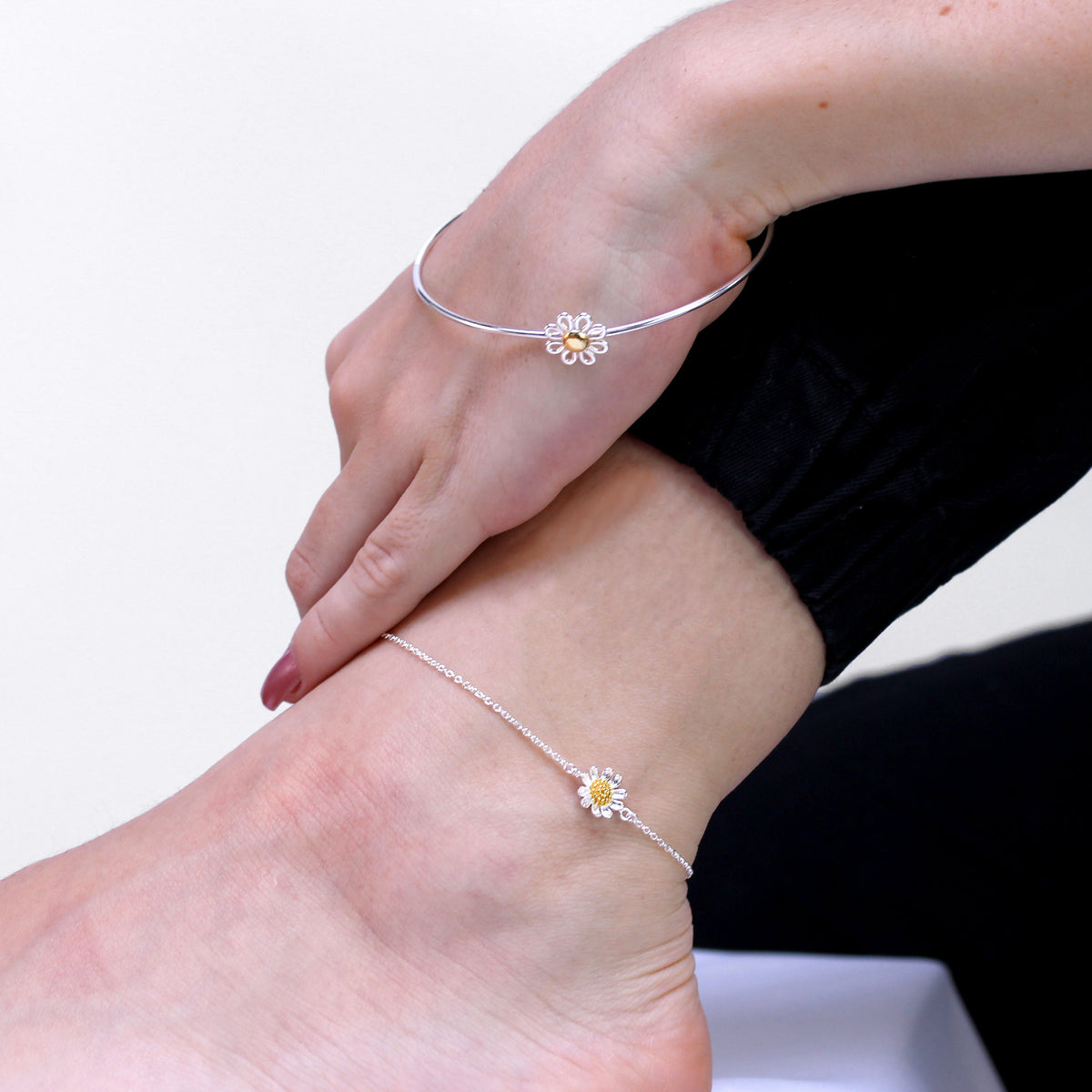 Bracelet de cheville marguerite en argent sterling