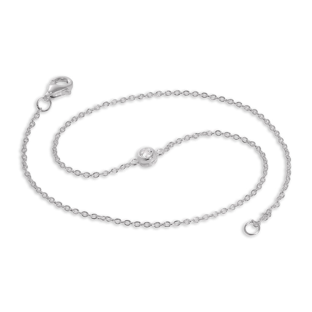 Bracelet de cheville en argent sterling et cristal CZ rond de 5 mm