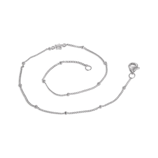 Chaîne de cheville en argent sterling avec perles et petite étoile gonflée