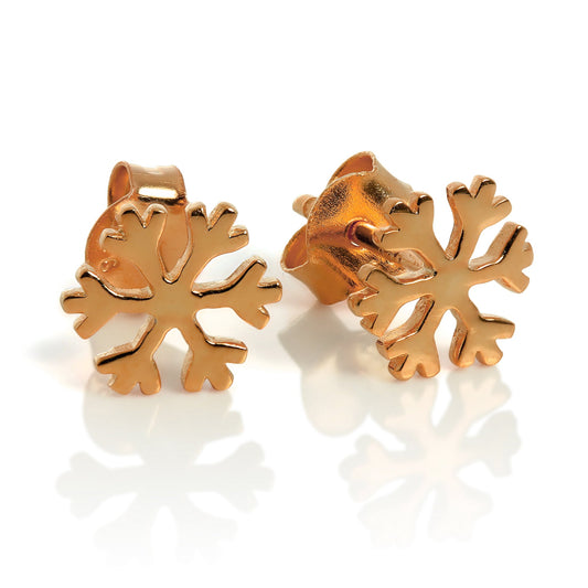 Boucles d'oreilles à tige en argent sterling plaqué or rose en forme de flocon de neige