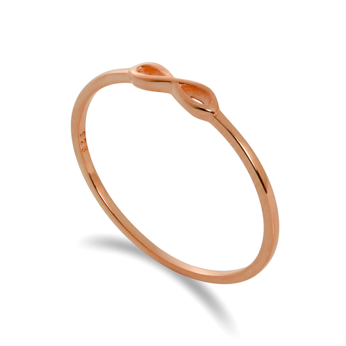 Bague empilable en argent sterling plaqué or rose avec boucle infinie de 1 mm, tailles 48 à 65
