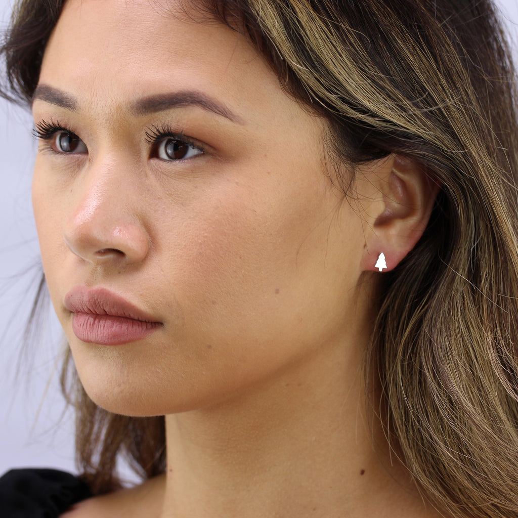 Boucles d'oreilles à tige en argent sterling en forme de sapin de Noël