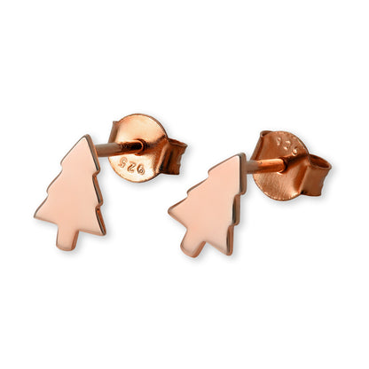 Boucles d'oreilles à tige en argent sterling plaqué or rose avec motif sapin de Noël