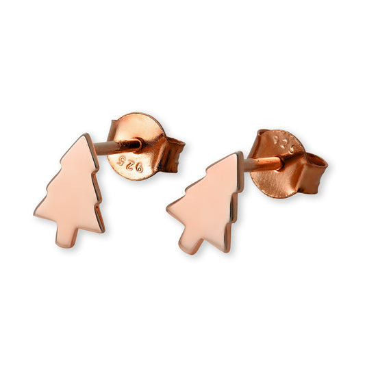 Boucles d'oreilles à tige en argent sterling plaqué or rose avec motif sapin de Noël
