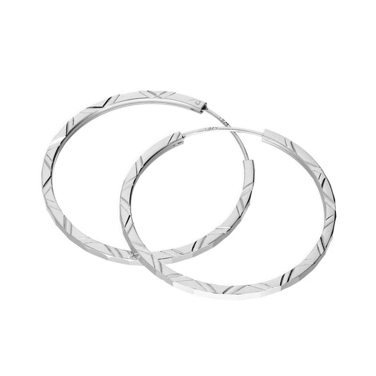 Boucles d'oreilles créoles dormeuses en argent sterling 35 mm taille diamant