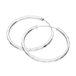 Boucles d'oreilles créoles dormeuses en argent sterling à facettes et diamants de 35 mm