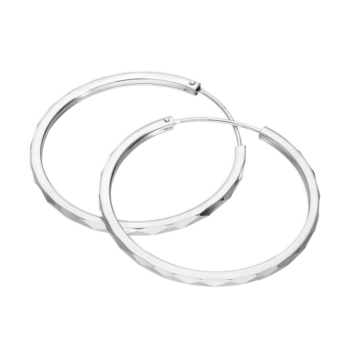 Boucles d'oreilles créoles dormeuses en argent sterling à facettes et diamants de 35 mm