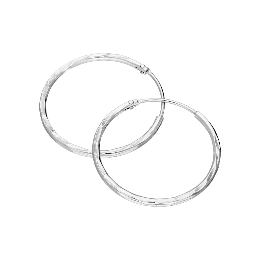 Boucles d'oreilles créoles à facettes en argent sterling de 20 mm, taille diamant
