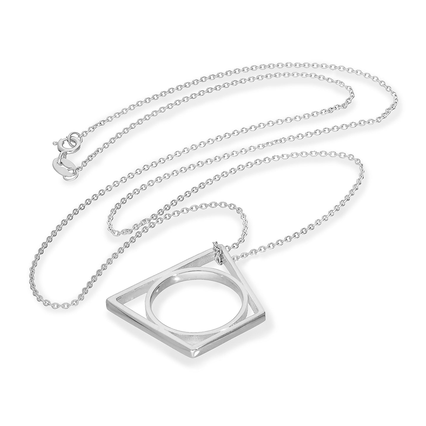 Bague trapèze empilable en argent sterling sur chaîne de 40 à 50 cm