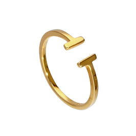 Bague midi ajustable en argent sterling plaqué or avec barre en T