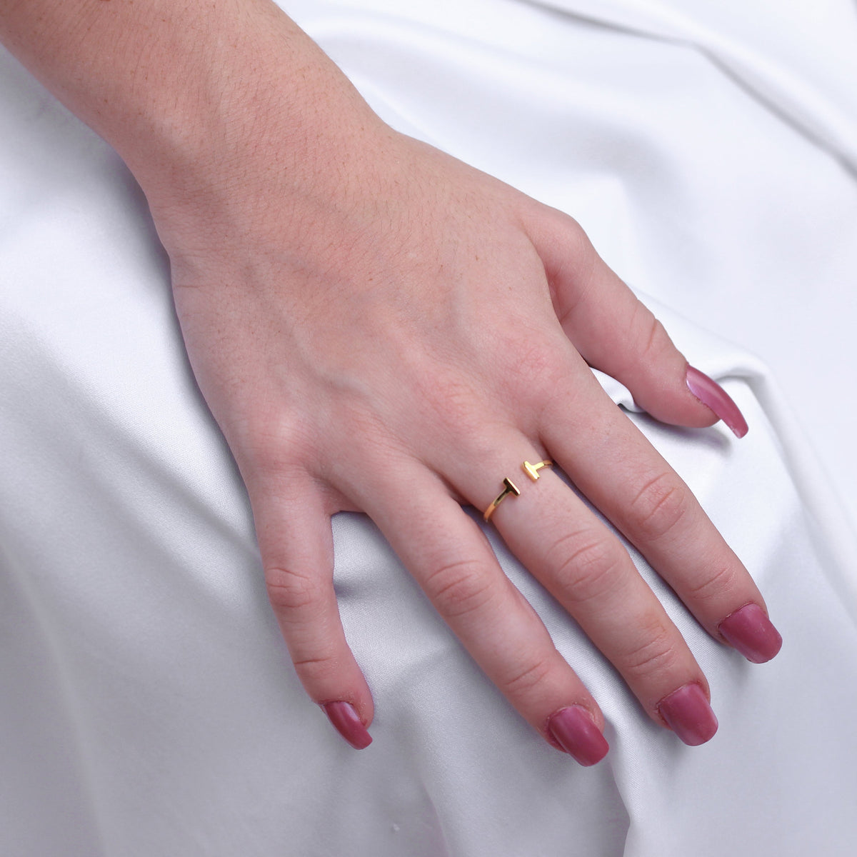 Bague midi ajustable en argent sterling plaqué or avec barre en T