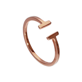 Bague midi ajustable en argent sterling plaqué or rose avec barre en T