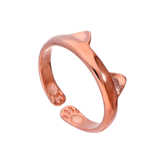 Bague d'orteil midi en argent sterling plaqué or rose avec oreilles de chat