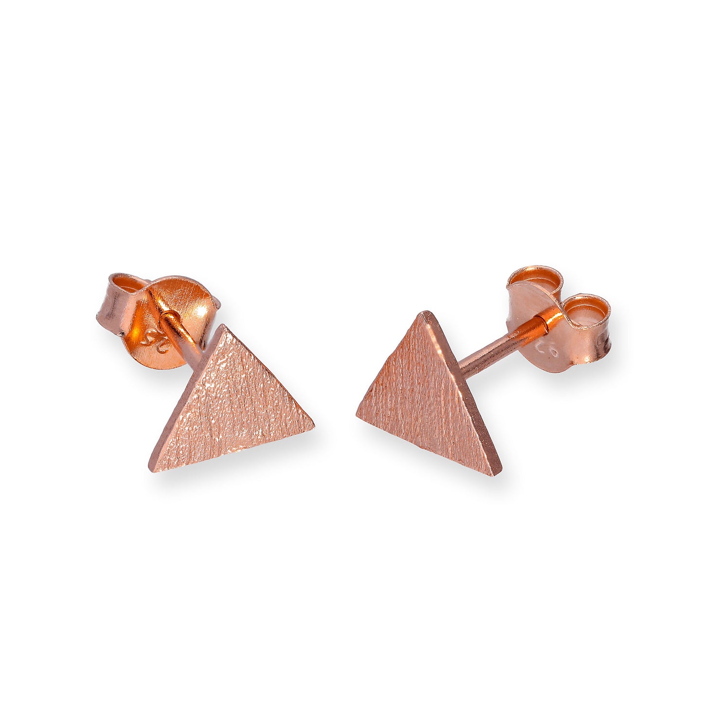 Boucles d'oreilles à tige triangulaires plates en argent sterling plaqué or rose brossé