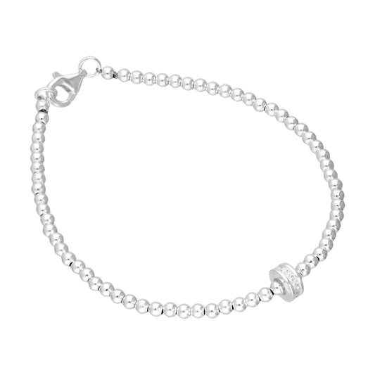 Bracelet de perles en argent sterling et cristal CZ transparent de 16,5 cm