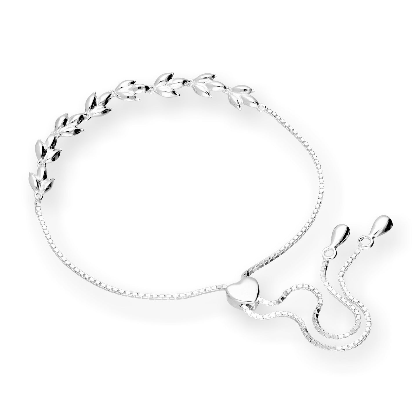 Bracelet réglable en argent sterling avec perles en forme de cœur