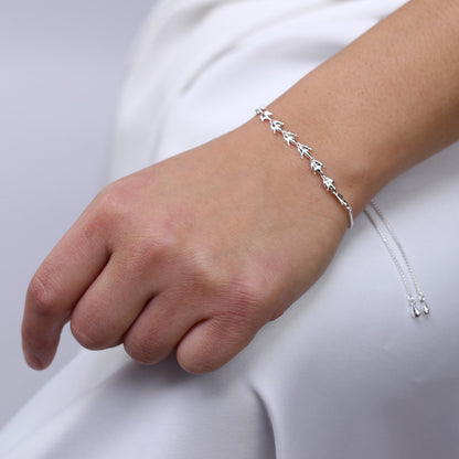 Bracelet réglable en argent sterling avec perles en forme de cœur