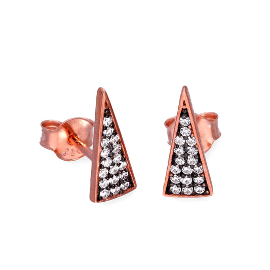 Boucles d'oreilles à tige triangulaires en argent sterling plaqué or rose et cristal CZ transparent