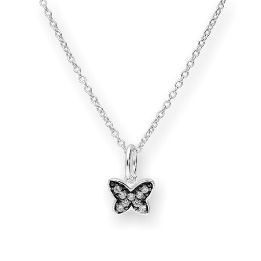 Collier papillon en argent sterling et cristal CZ avec rhodium noir, 40 à 55 cm