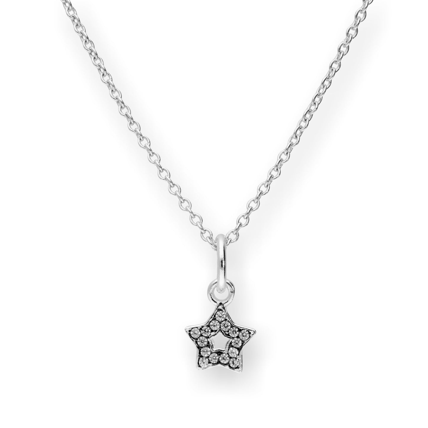 Pendentif étoile en argent sterling et cristal CZ avec collier en rhodium noir 40 à 55 cm
