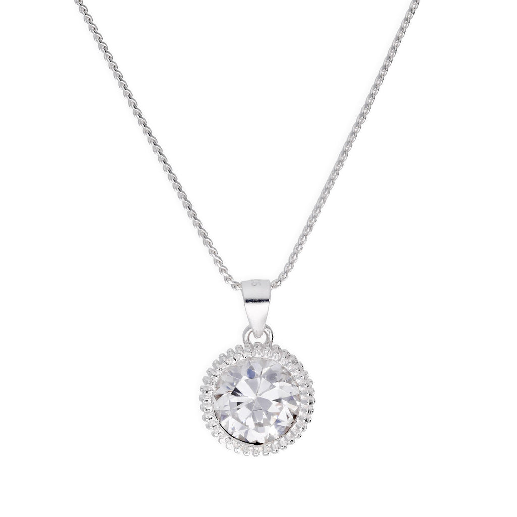 Collier avec pendentif en argent sterling et grandes perles rondes en oxyde de zirconium transparent, 40 à 55 cm