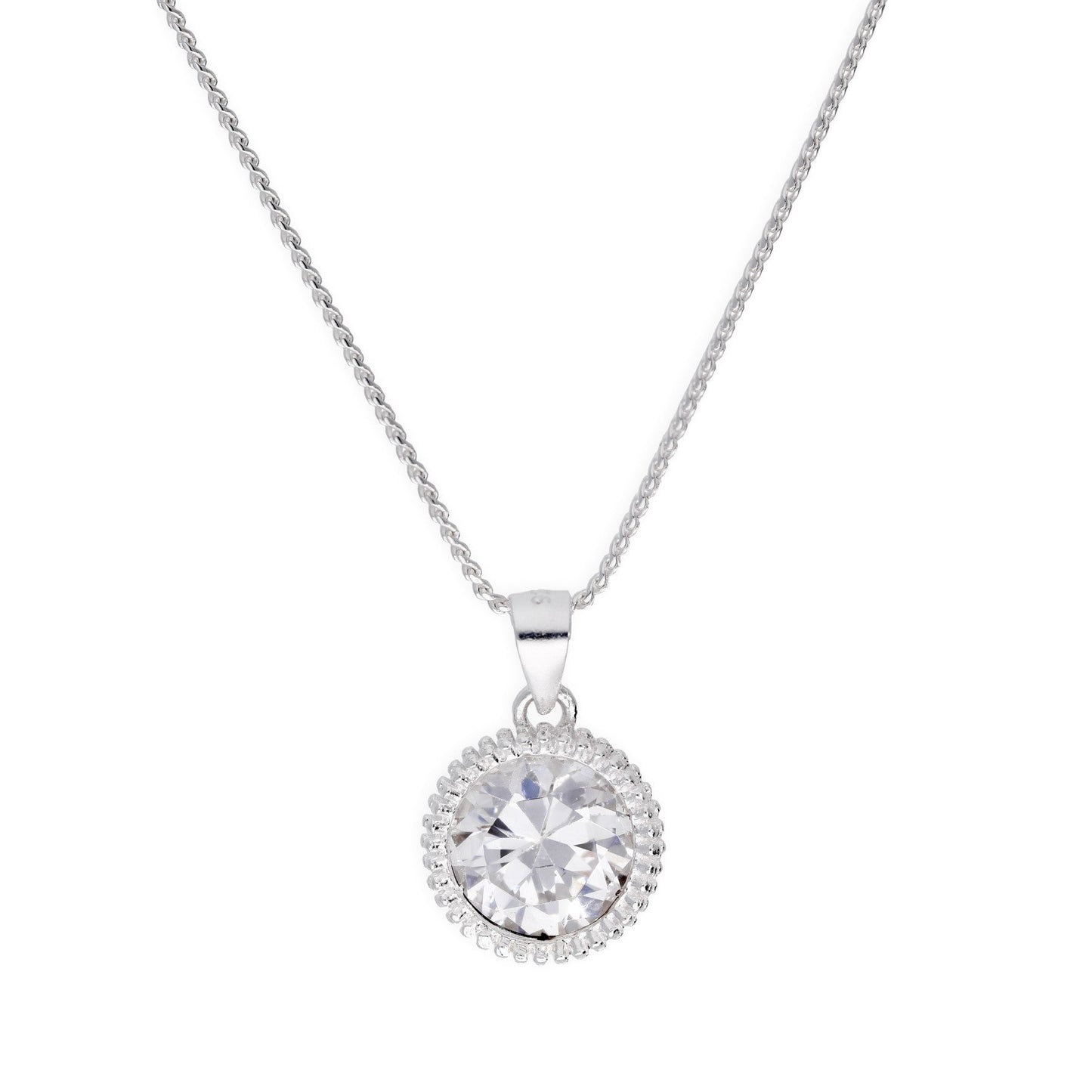 Collier avec pendentif en argent sterling et grandes perles rondes en oxyde de zirconium transparent, 40 à 55 cm