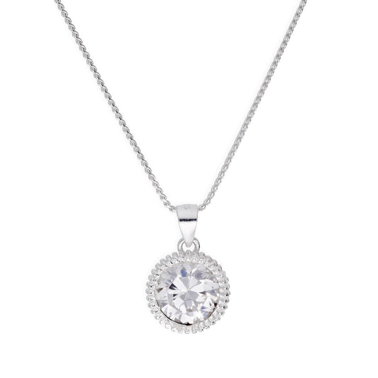 Collier avec pendentif en argent sterling et grandes perles rondes en oxyde de zirconium transparent, 40 à 55 cm