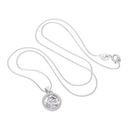 Collier avec pendentif en argent sterling et grandes perles rondes en oxyde de zirconium transparent, 40 à 55 cm
