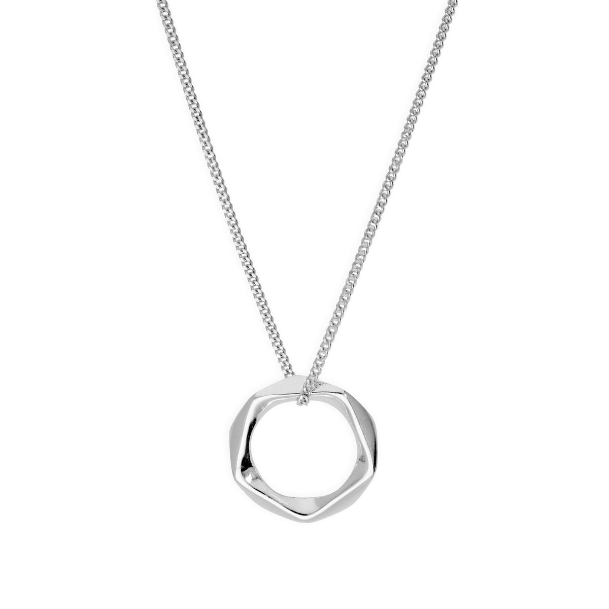 Collier avec pendentif en argent sterling poli et perle pentagonale taillée en forme d'anneau, 40 à 55 cm