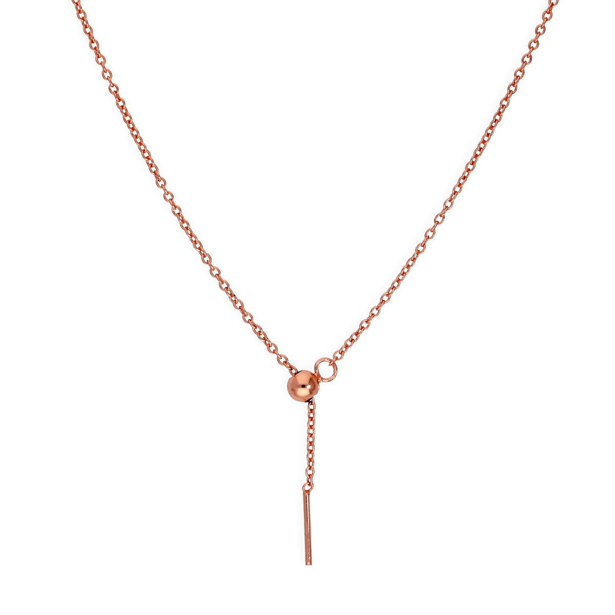 Collier ras du cou réglable en argent sterling plaqué or rose, chaîne Belcher de 50 cm, avec fermoir coulissant à perles