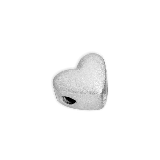 Perle en forme de cœur plate et épaisse en argent sterling givré de 8 mm
