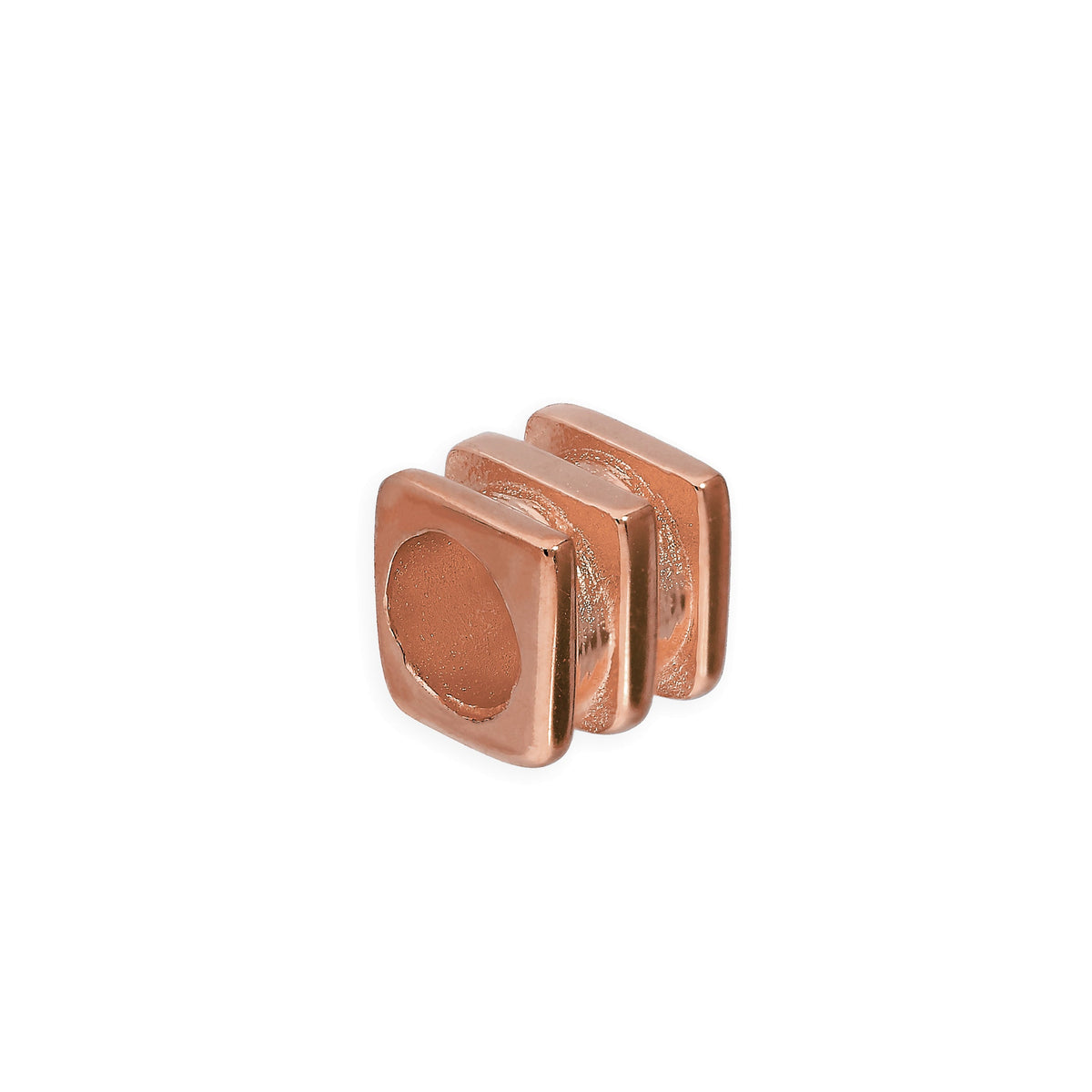 Perle carrée à 3 nervures en argent sterling plaqué or rose de 4 mm
