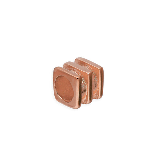 Perle carrée à 3 nervures en argent sterling plaqué or rose de 4 mm
