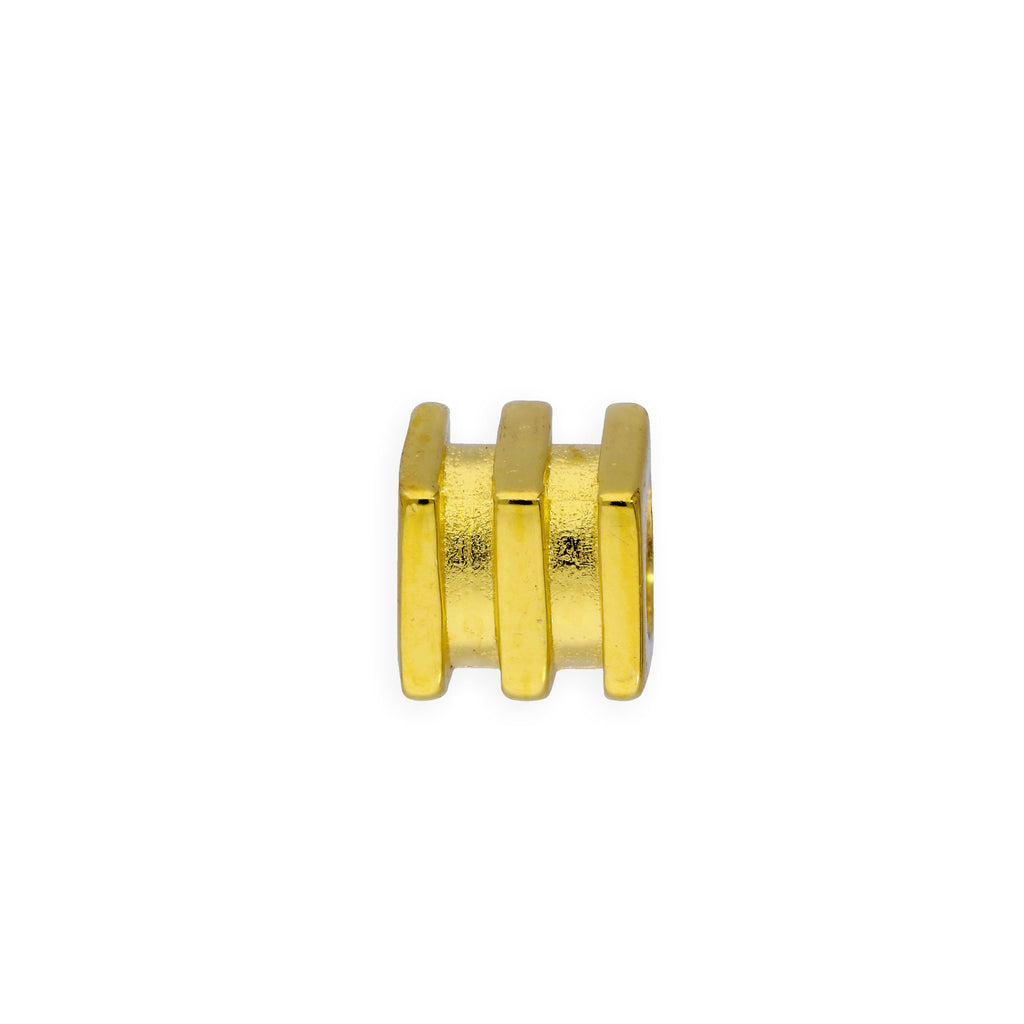 Perle carrée à 3 nervures en argent sterling plaqué or de 4 mm