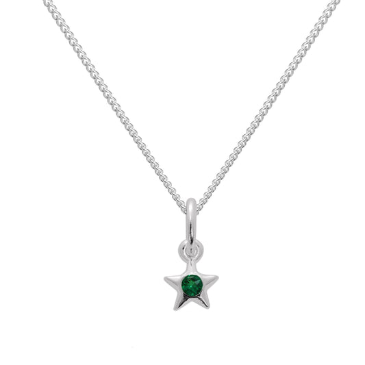 Collier avec pendentif étoile en argent sterling et cristal émeraude CZ, pierre de naissance du mois de mai, 14 à 32 pouces
