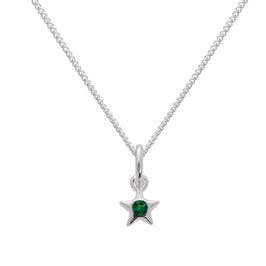 Collier avec pendentif étoile en argent sterling et cristal émeraude CZ, pierre de naissance du mois de mai, 35 à 81 cm