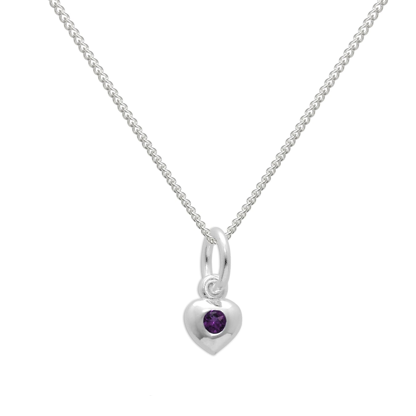 Collier cœur en argent sterling et cristal CZ améthyste, pierre de naissance de février