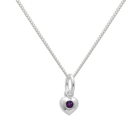 Collier cœur en argent sterling et cristal CZ améthyste, pierre de naissance de février