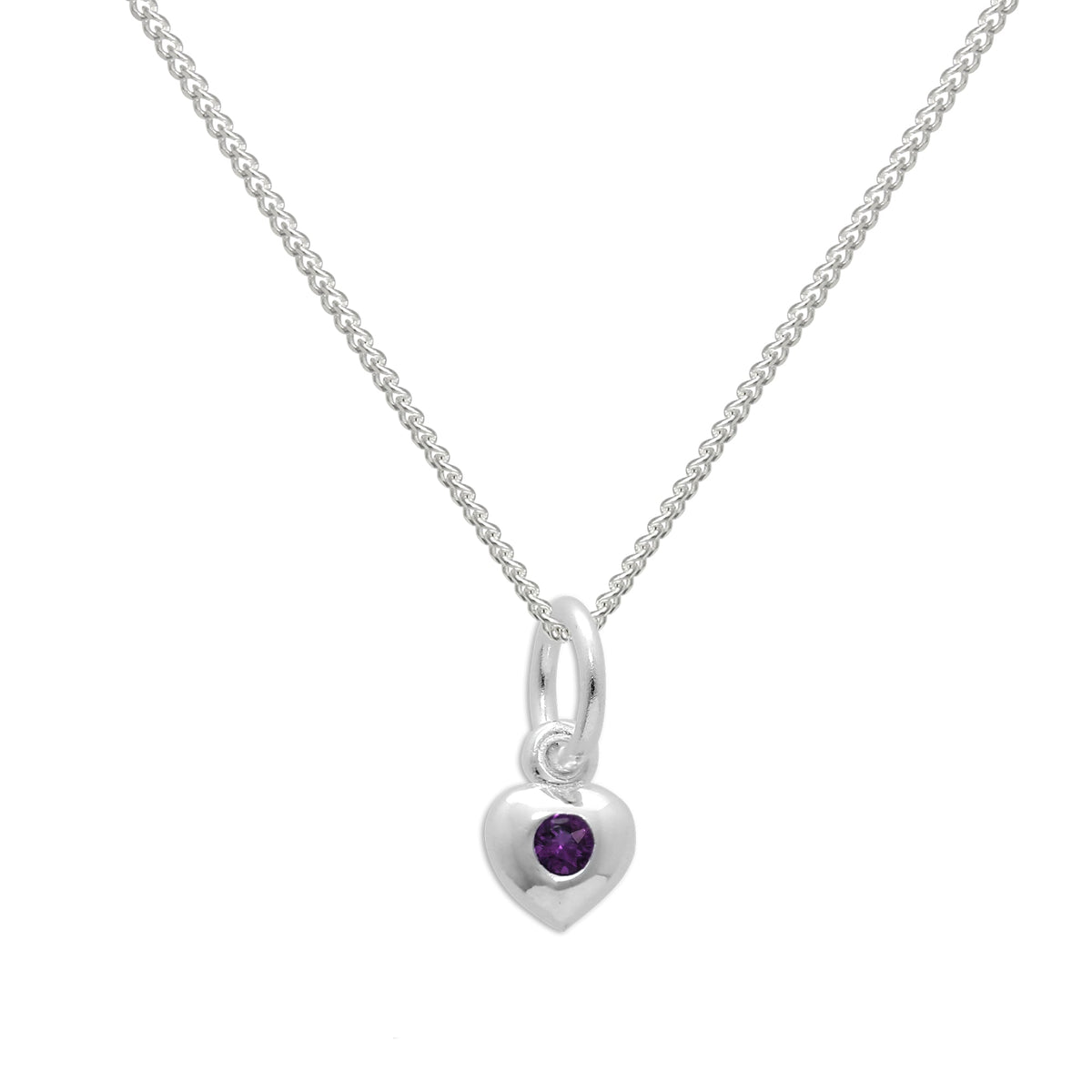 Collier cœur en argent sterling et cristal CZ améthyste, pierre de naissance de février