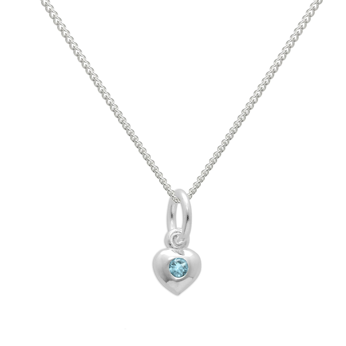 Collier en argent sterling et cristal CZ aigue-marine en forme de cœur avec pierre de naissance de mars