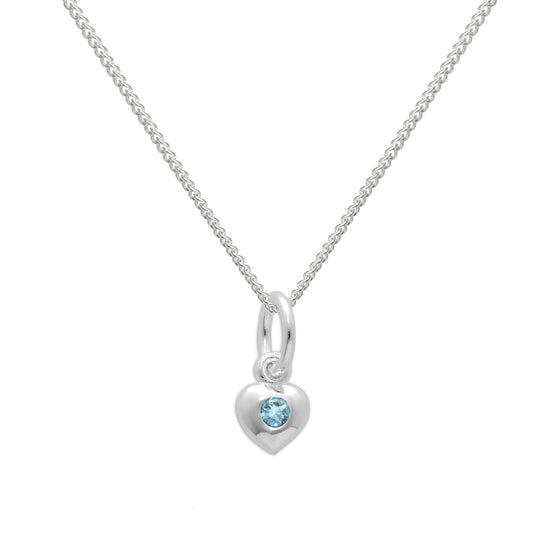 Collier en argent sterling et cristal CZ aigue-marine en forme de cœur avec pierre de naissance de mars